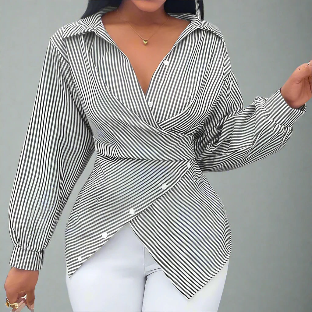 Elara Stripe Wrap Blouse