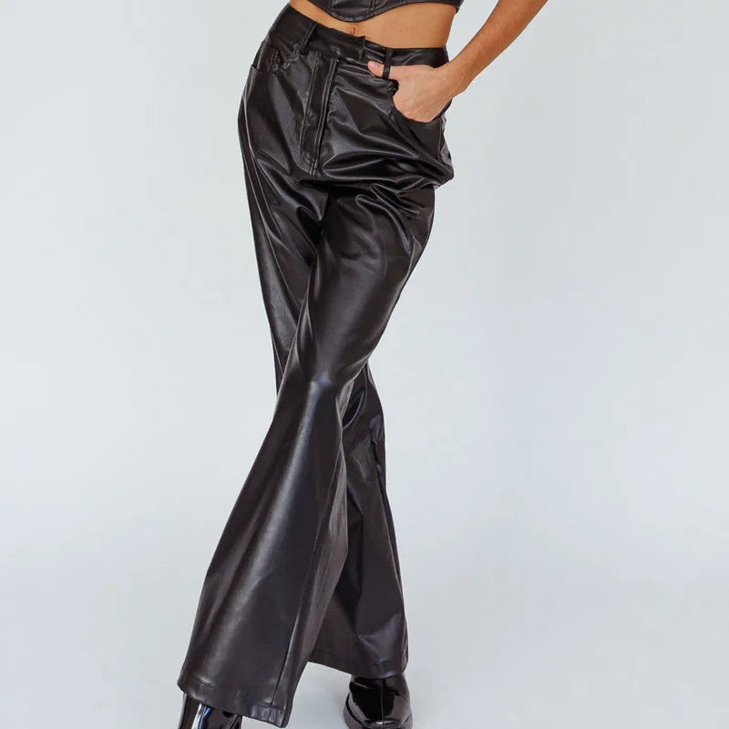 Danica Wide-Leg Leather Pants